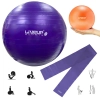 Kit Bola Sua Roxa 55cm Pilates + Overball 25cm + Faixa Elstica Mdia Treino Yoga Academia