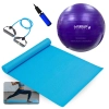 Kit Bola de Pilates 55 Cm + Colchonete Tapete Yoga + Extensor Forte com Alas + Mini Bomba