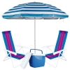 Kit Praia Guarda Sol Azul + 2 Cadeiras de Praia + Caixa Trmica 18 Lts