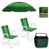 Kit Guarda Sol Fps 70 1,50 M + 2 Cadeiras de Praia Alumnio + Caixa Trmica 34 L Verde Pesca Camping