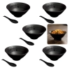 Kit 5 Tigelas 300 Ml + 5 Colheres em Melamina Premium Preta Linha Kanpai para Restaurante Japon�s