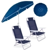 Kit 2 Cadeiras de Praia Reclin�veis Azul + Guarda Sol Articulado 2,50 M com Manivela Piscina