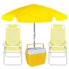 Kit Praia Amarelo Cooler 36l + Guarda Sol 1,60 M + 2 Cadeiras Altas