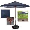 Kit Ombrelone Sardenha 2,05m Azul Quadrado Madeira e Bagum + Base Preta 22 Kg para Jardim e Piscina