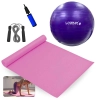 Kit Bola Pilates 55 Cm + Colchonete Eva Rosa Pilates + Corda de Pular com Rolamento + Mini Bomba