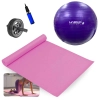 Kit Bola 55 Cm Roxa Yoga e Pilates + Colchonete Eva Rosa + Roda Abdominal + Mini Bomba