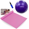Kit Bola Sua 55 Cm Roxa + Colchonete Rosa em Eva para Yoga e Pilates + Mini Bomba