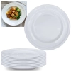 Kit Conjunto de 8 Pratos Rasos Brancos 26,5 Cm Borda Decorada em Melamina / Pl�stico