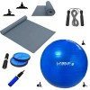 Kit Bola Sua 65cm + Corda de Pular + Colchonete Eva Cinza e Roda Abdominal com Mini Bomba Treino