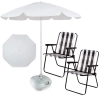 Kit Guarda Sol Branco 1,60 M + Base Branca 21kg + 2 Cadeiras de Praia Modelo Retro