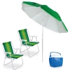 Kit Praia Guarda Sol 2,40m Articulado + 2 Cadeiras de Praia Alumnio + Caixa Trmica Azul 18 Lts