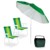 Kit Guarda Sol 2,40 M Articulado + 2 Cadeiras de Praia Sortidas + Caixa Trmica 18 Litros Verde