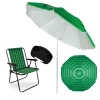 Kit Cadeira de Praia Xadrez Verde + Mesa Porta Copo Preta + Guarda Sol Articulado 2,40m