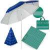 Kit Guarda Sol 2,40m Articulado Azul Listrado + Esteira de Praia Casal Turquesa 2 M X 1,5 M com Ala