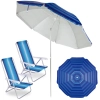 Kit 2 Cadeiras de Praia Alumnio 4 Posies + Guarda Sol 2,40 M Listrado Articulado Fps 100