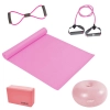 Kit Bola Donut 45cm + Elstico Leve com Alas + Elstico 8 Leve + Colchonete Rosa + Bloco de Apoio Funcional