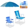 Kit Cadeira de Praia Infantil Azul + Cadeira de Praia Alta Alumnio Colorida + Guarda Sol 1,50m