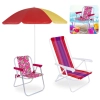Kit Cadeira de Praia Infantil da Barbie + Cadeira Adulto 4 Posies Ao + Guarda Sol 1,50m