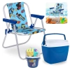 Kit Cadeira de Praia Infantil Hot Wheels + Caixa Termica 6 Litros Azul + Baldinho de Praia 8 Peas Colorido