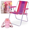 Kit Garrafa Trmica Infantil Kids 500ml Ao Inox Ala e Canudo + Cadeira de Praia Infantil Rosa Mor