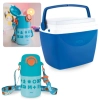 Kit Garrafa Trmica Kids Azul 500ml Ao Inox Ala e Canudo + Caixa Trmica 6 Litros Pequena Azul