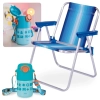 Kit Garrafa Trmica Kids 500ml Ao Inox e Ala Azul + Cadeira de Praia Infantil Azul Mor