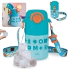 Kit Garrafa Trmica Kids Azul 500ml Ao Inox Ala e Canudo Silicone + 10 Cubos Gelo Reutilizvel Artificial