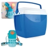 Kit Garrafa Trmica Kids Azul 500ml Ao Inox Ala e Canudo + Caixa Trmica 18 Litros Azul