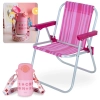Kit Garrafa Trmica Infantil Kids 500ml Ao Inox Ala e Canudo + Cadeira de Praia Infantil Rosa Bel