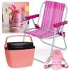 Kit Garrafa Trmica 500ml Ao Inox + Cadeira de Praia Infantil Rosa + Cooler 6 Litros Pequeno Rosa