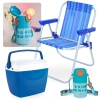 Kit Cadeira de Praia Infantil Azul Bel + Caixa Trmica Pequena 6 Litros + Garrafinha Trmica 500ml