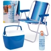 Kit Garrafa Trmica 480ml em Inox Azul Kids + Cadeira de Praia Infantil Mor + Cooler 6 Lts Pequeno Azul