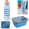 Kit Garrafa Trmica 480ml Azul em Inox com Ala + Pote de Silicone Retrtil com Garfo 700ml Mini Bento Ntk
