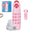 Kit Garrafa Trmica 480ml em Inox Rosa Ala e Canudo Silicone + 10 Cubos Gelo Reutilizvel Artificial