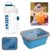 Kit Garrafa Infantil 660ml Azul Squeeze + Pote de Silicone Retrtil com Garfo 700ml Mini Bento Ntk