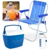 Kit Garrafa 660ml Squeeze Azul + Cadeira de Praia Infantil Bel + Cooler 6 Lts Azul Pequeno