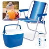 Kit Garrafa 660ml Azul Kids Squeeze + Cadeira de Praia Infantil Mor + Cooler 6 Lts Pequeno Azul