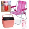 Kit Garrafa 660ml Squeeze Rosa + Cadeira de Praia Infantil Bel + Cooler 6 Lts Rosa Pequeno