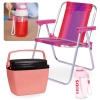 Kit Garrafa 660ml Rosa Squeeze Kids + Cadeira de Praia Infantil Mor + Cooler 6 Lts Pequeno Rosa