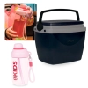 Kit Garrafa 660ml Rosa Squeeze Kids + Caixa Trmica 6 Litros Pequena Preta