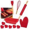 Kit Utensilios de Cozinha em Silicone e Bambu Pincel + Fouet + Rolo + Luva + Forma Bolo + 6 Formas Corao