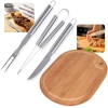 Kit para Churrasco 3 Peas Faca Garfo e Pegador Ao Inox + Tbua de Carne 33cm em Bambu Oval