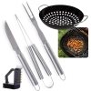 Kit para Churrasco 3 Peas Faca Garfo e Pegador Ao Inox + Panela para Grelha com Ala + Escova Limpa Grill