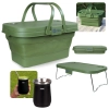 Kit Cesta Dobravel com Tampa Vira Mesa Ntk para Picnic / Pesca + Cuia Termica Copo Inox 236ml Preta