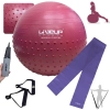 Kit Bola Sui�a 65cm Textura Cravo Massage Ball + Mini Bomba + Faixa El�stica Tens�o M�dia + Par de Puxadores
