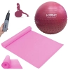 Kit Bola Suia 65cm Textura Cravo Massage Ball + Mini Bomba + Colchonete Eva Rosa 1,73m