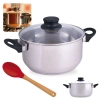 Kit Panela Caarola 21cm em Inox 3,2l Fundo Triplo Induo e Gs com Tampa + Colher em Silicone e Bamboo Mor