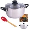 Kit Panela Caarola 25cm em Inox 5,3l Fundo Triplo Induo e Gs com Tampa + Garfo em Silicone e Bamboo Mor