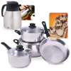 Kit Jogo de Panelas 4 Peas em Inox para Induo e a Gs Fundo Triplo + Garrafa Trmica 1,2l Inox com Gatilho: