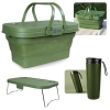 Kit Cesta Dobravel Tampa Vira Mesa Ntk Picnic / Pesca + Copo 450ml Ao Inox Antiqueda Verde com Tampa